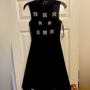 Ted Baker Black structured dress with crystal embellishments. Size 0